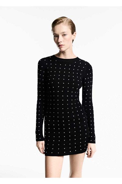MANGO Woman Gewebtes Kleid mit Strass-Details