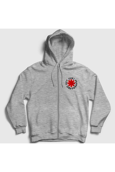 Presmono Φούτερ με κουκούλα με φερμουάρ Unisex Grey Logo V2 Red Hot Chili Peppers 107881 ττ