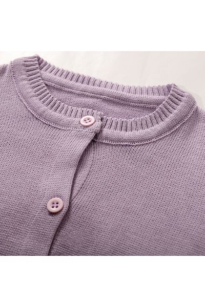 Cloudy Kids Girl's Crew Neck Buttoned 100% Cotton Knitwear Cardigan