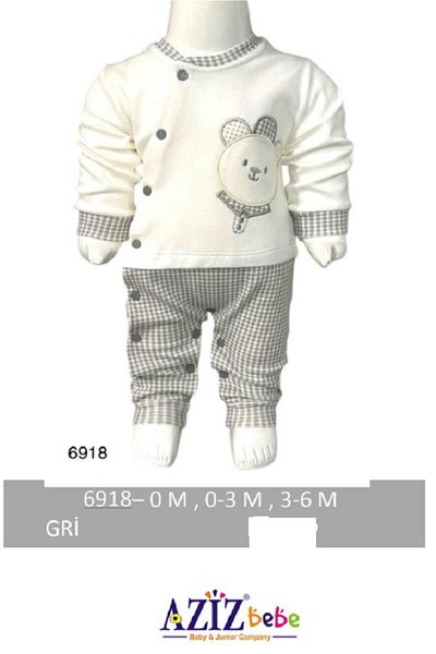 Aziz Bebe Bear Print Plaid Jumpsuit - Snap Fastener, Footless, Size 0-3-6 Months