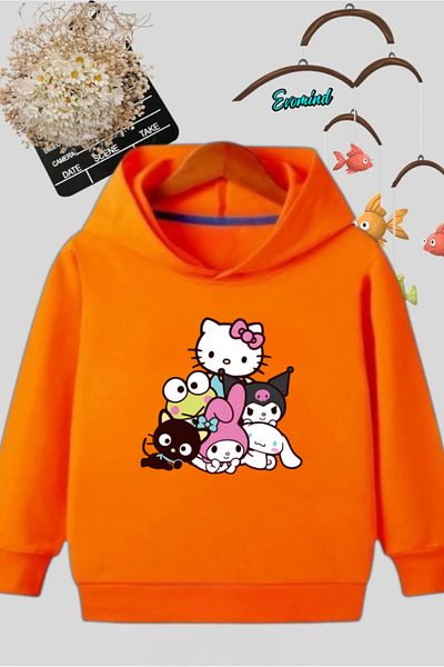 Evomind Unisex My Melody Kuromi Hello Kity Printed Hooded Children's Sweatshirt