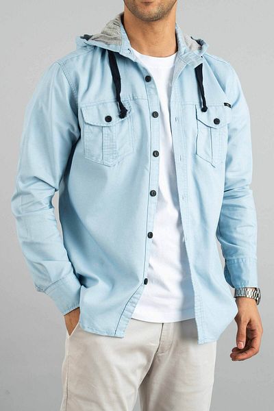 bombe Ανδρικό τζιν πουκάμισο με κουκούλα Ice Blue Slim Fit