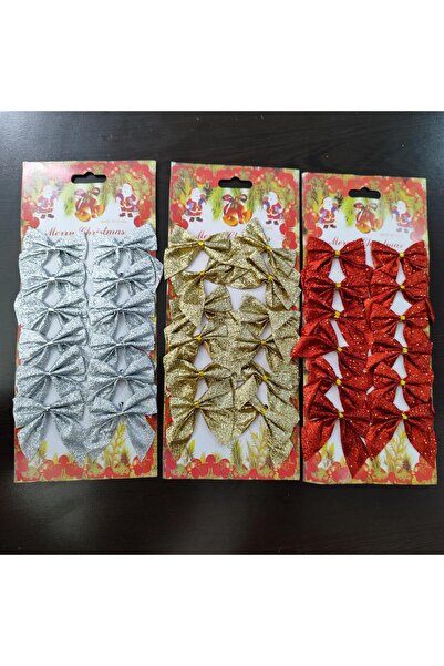 Patladı Gitti Χριστουγεννιάτικο στολίδι για χριστουγεννιάτικο δέντρο 12 τεμάχια ασημί γκλίτερ φιόγκοι