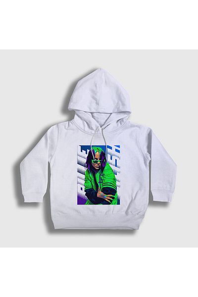 Presmono Unisex Παιδικό Λευκό Πράσινο Φούτερ Billie Eilish με κουκούλα 154271 ττ
