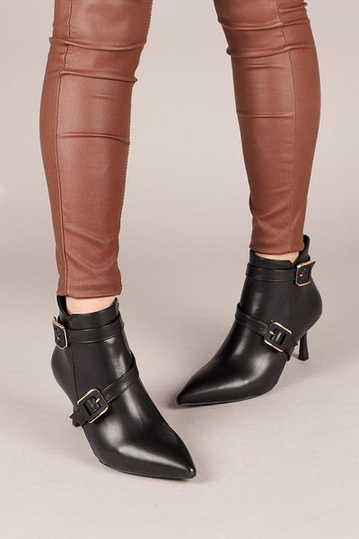 Birikon ERIKA Skin Buckle Heeled Boots BLACK