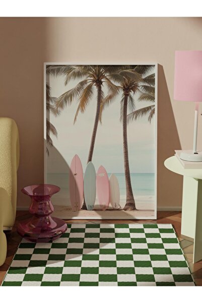 Postifull Tablou înrămat cu plăci de surf pe plajă, cadru alb și poster, pictură murală Seria Comfort NR:108308