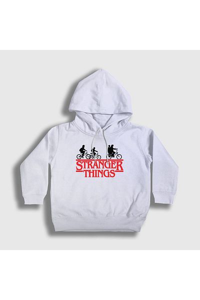 Presmono Unisex Παιδικά Λευκά Ποδήλατα Stranger Things Φούτερ με κουκούλα 217719 ττ