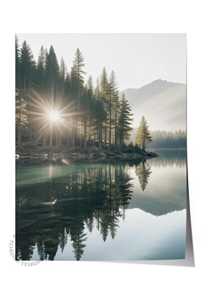 Postifull Morning View Lake Poster, Çerçevesiz Duvar Posteri, Dikey Duvar Tablosu Comfort Serisi NO:108299