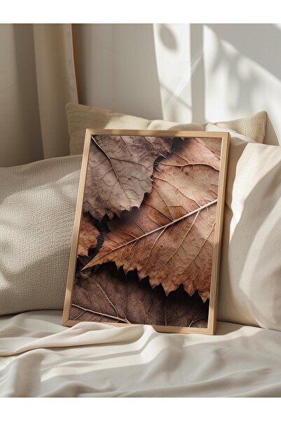 Postifull Ζωγραφική με κορνίζα με καφέ φύλλα, ξύλινο πλαίσιο και αφίσα, κάθετη ζωγραφική τοίχου Comfort Series NO:108315