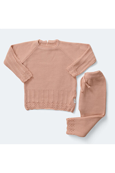 Cloudy Kids Kız Bebek Bisiklet Yaka Kazak Pantolon %100 Pamuk Triko İkili Takım