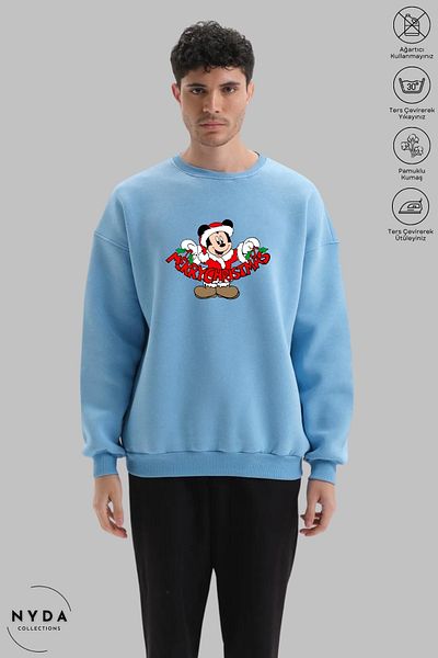 Nyda Collections Unisex Πρωτοχρονιά Καλά Χριστούγεννα με στάμπα με λαιμόκοψη χωρίς κουκούλα υπερμεγέθη φούτερ