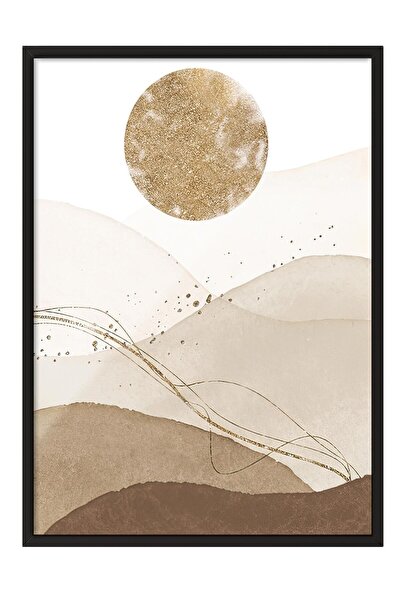 Postifull Tablou înrămat cu Golden Sun, cadru negru și poster, pictură vertic...