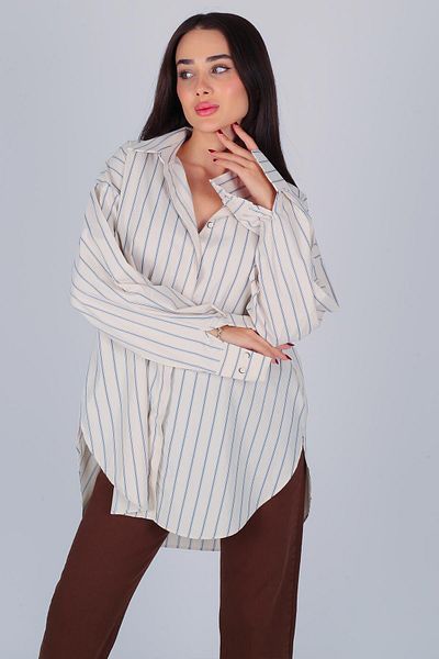 FACETTE Γυναικείο πουκάμισο με μπεζ μοτίβο Oversize