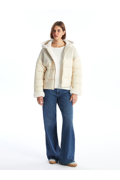 LC Waikiki Lcw Vision Ecru Women's Hooded Plain down Jacket