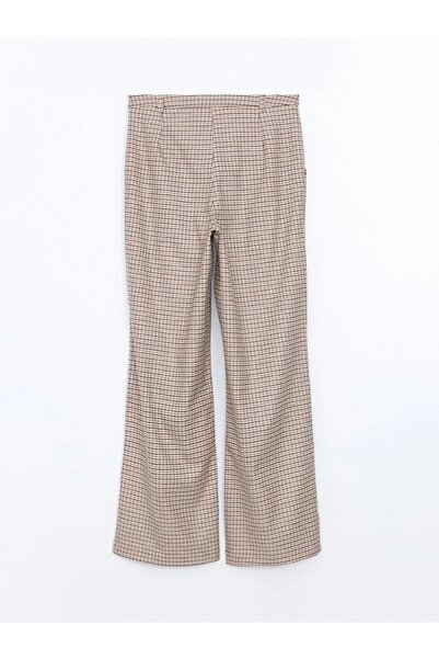 LC Waikiki LCW Modest Kahverengi Loose Fit Ekose Kadın Pantolon cent trade
