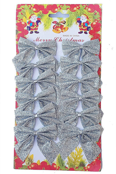 Patladı Gitti Χριστουγεννιάτικο στολίδι για χριστουγεννιάτικο δέντρο 12 τεμάχια ασημί γκλίτερ φιόγκοι