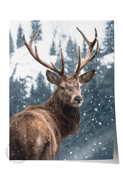 Postifull Poster Red Deer in Snow, poster de perete fără cadru, pictură verti...