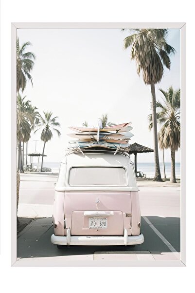 Postifull Pictură înrămată California Surf Van, cadru alb și poster, pictură ...