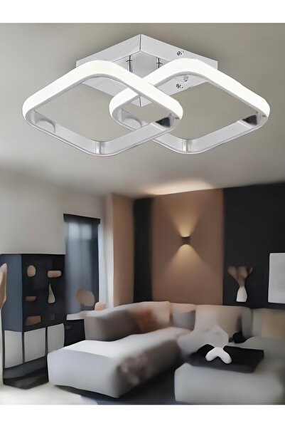burenze Modern Tasarım Square Plafonyer Tavan Led Avize Krom Power Ledli Salon Hol Mutfak Avize