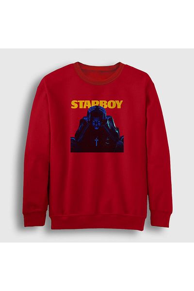 Presmono Унисекс червен суитшърт Starboy Cover The Weeknd 159568tt