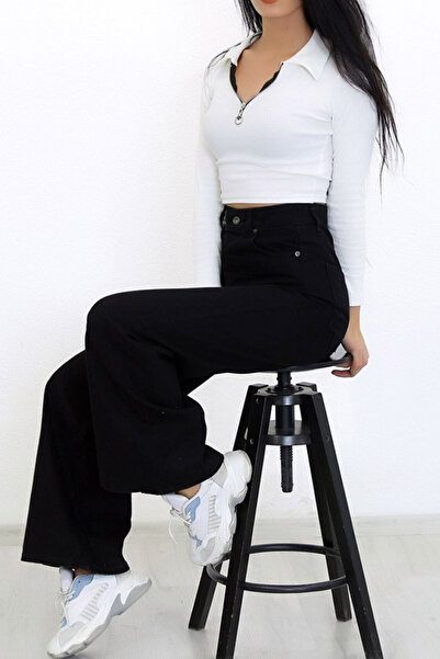 mooishan Jnsworld Black Women's Loose Jeans Wide Leg Denim Trousers Silvery