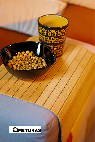 Meturas Katlanabilir Bambu Dikdörtgen Kolçak Tepsi Üstü Bardaklık Ve Tepsi Su...