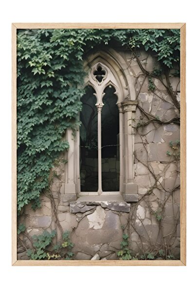 Postifull Πίνακας με κορνίζα με θέμα Το παράθυρο στο δάσος, Κάθετη ζωγραφική τοίχων Comfort Series NO:108495