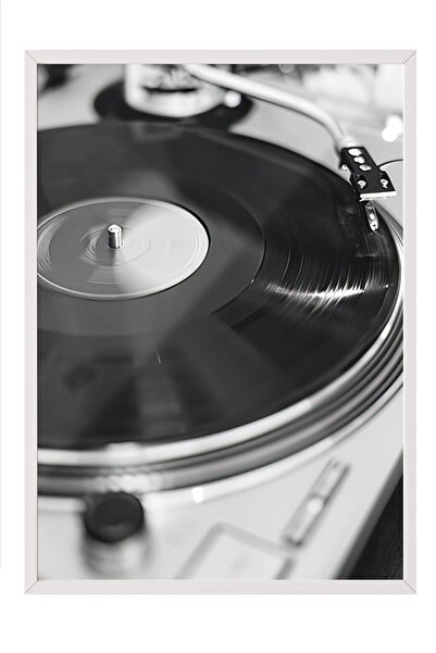 Postifull Tablou înrămat cu discuri de vinil, cadru alb și poster, pictură ve...