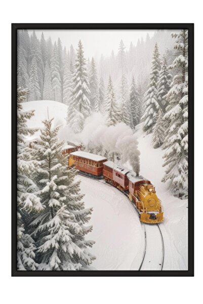 Postifull Holiday Train Yılbaşı Tablo, Siyah Çerçeve ve Poster, Dikey Duvar T...