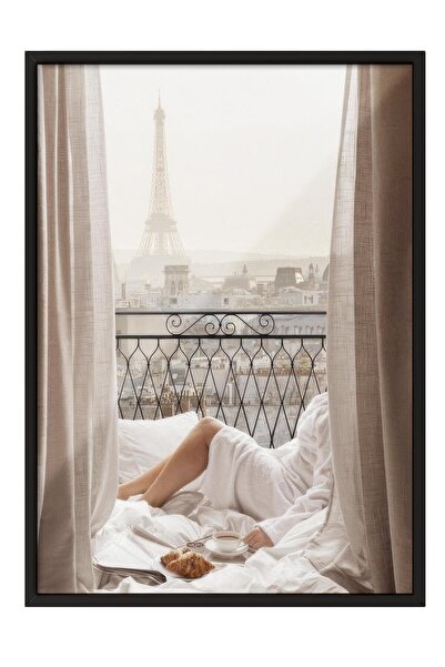 Postifull Pictură înrămată cu raze de soare din dimineața la balcon din Paris, pictură verticală pe perete Seria Comfort NR:108429