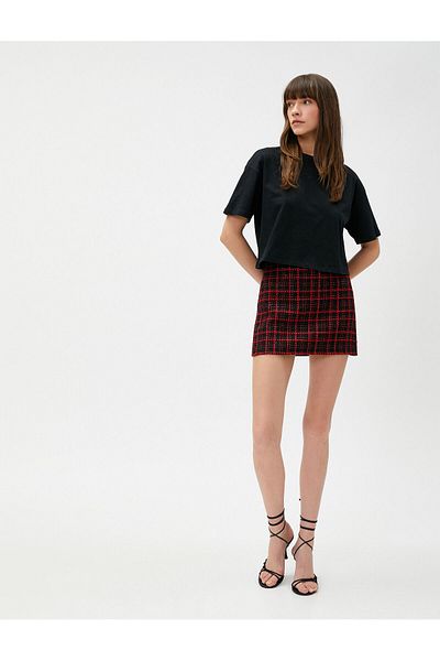 Koton Plaid Mini Tweed Skirt