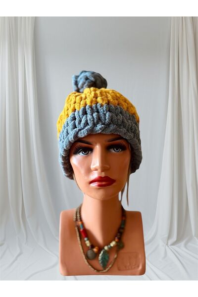 Zuviel Deco Handmade El yapımı puffy ponponlu örgü bere, polar bere