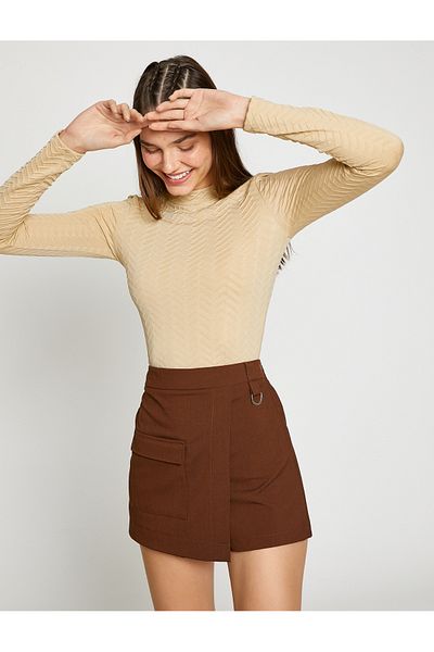 Koton Μακρυμάνικο T-shirt Crop Standing γιακά με υφή