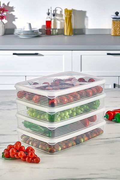 ASlife Home 4 Pieces Refrigerator Diffused Convenient Storage Container Set 2300 ml