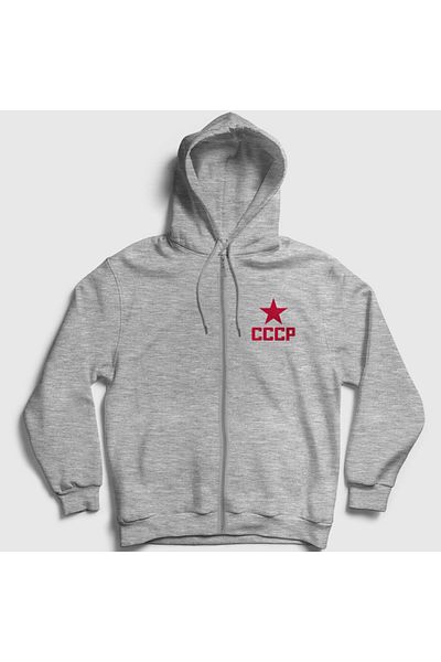 Presmono Φούτερ με κουκούλα Unisex Γκρι Κόκκινο Cccp Σοβιετικής Ένωσης με φερμουάρ 267557 ττ