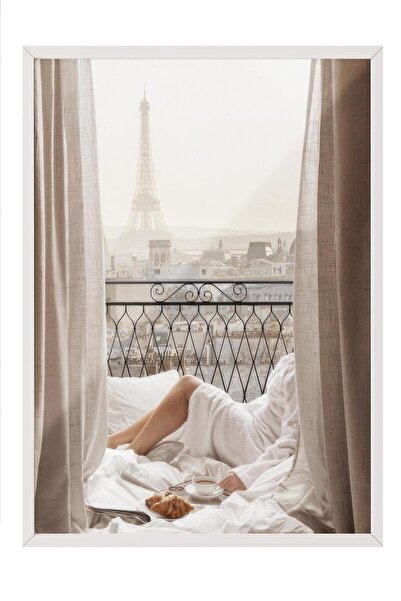Postifull Pictură înrămată cu raze de soare din dimineața la balcon din Paris, pictură verticală pe perete Seria Comfort NR:108429