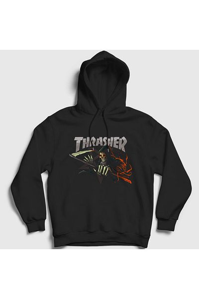 Presmono Унисекс черен суитшърт с качулка Grim Reaper Thrasher 277551tt