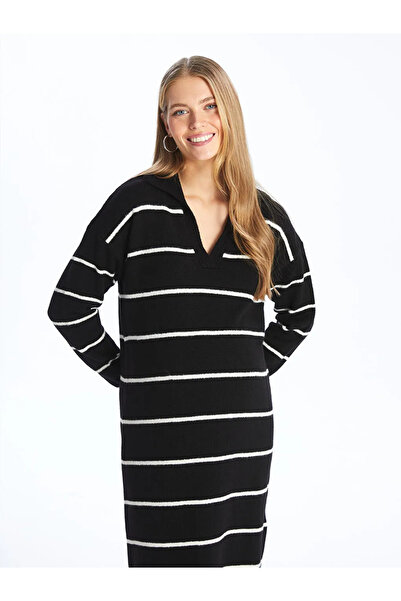 LC Waikiki LCWAIKIKI Обикновена трикотажна рокля за бременни с поло яка с дълъг ръкав