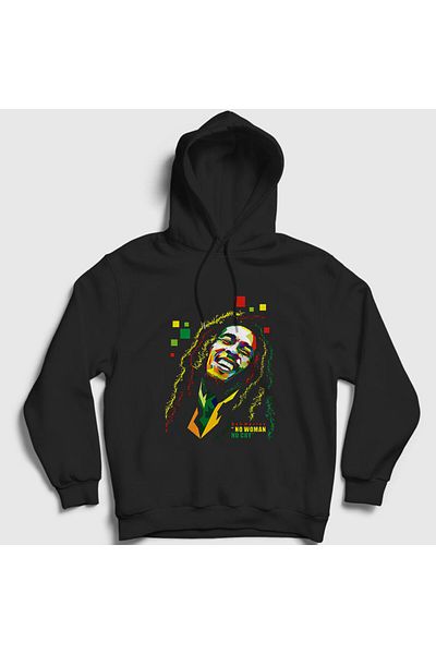 Presmono Unisex Μαύρο φούτερ με κουκούλα No Woman No Cry Bob Marley 265463 ττ
