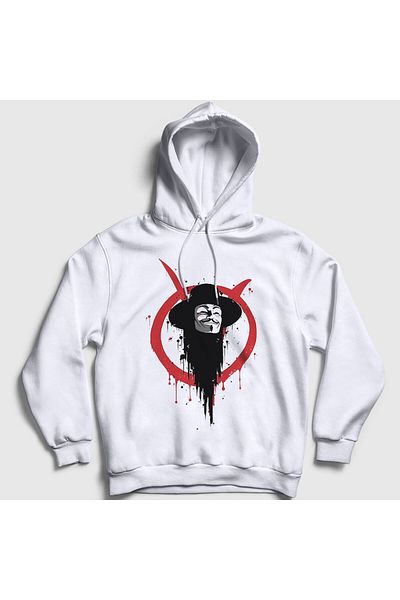 Presmono Unisex Λευκό λογότυπο V2 Ταινία V For Vendetta Φούτερ με κουκούλα 255777 ττ