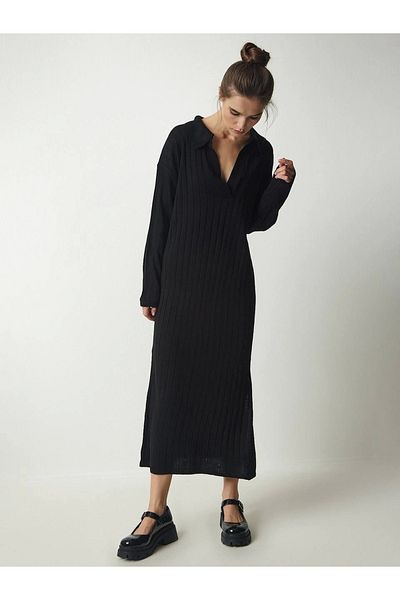Ecenin Favorileri Tricotaj lung și subțire Rochie neagră de damă