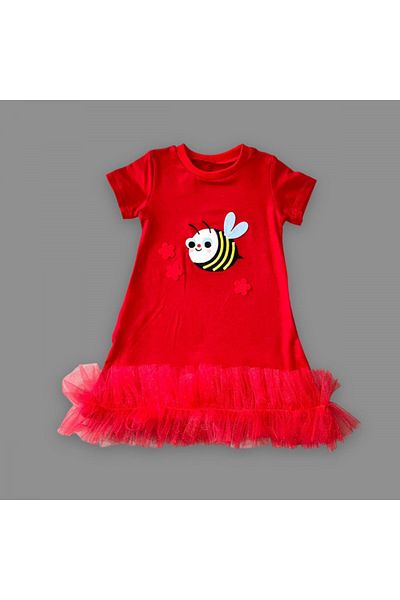 YeniBazaar 1-2-3 Years Old Beekeeper Embroidered Skirt Frilly Gilet Girl's Dress