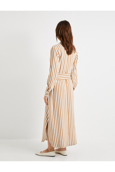 Koton Rochie cămașă din viscoză cu mânecă lungă - Talie cu centură, cu nasturi