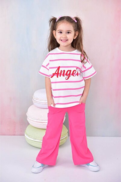 diamondstar Set de trening pentru fetiță, cu imprimeu înger, cu gâtul rotund,...