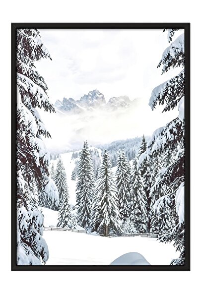 Postifull Зимна долина Новогодишна картина, черна рамка и постер, вертикална ...