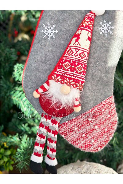 QUEEN AKSESUAR lüks yılbaşı Noel çam ağacı çorabı sevimli cüce oyuncak süslü büyük boy çorap hediye kesesi çantası