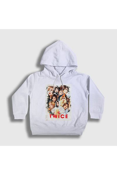 Presmono Hanorac cu glugă unisex pentru copii alb Poster V2 K-pop de două ori281432tt