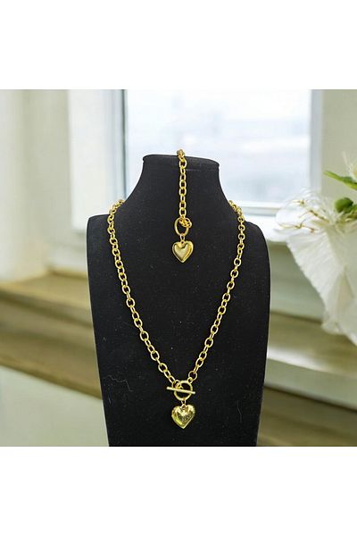 Enanice Heart Chain Necklace Bracelet Set