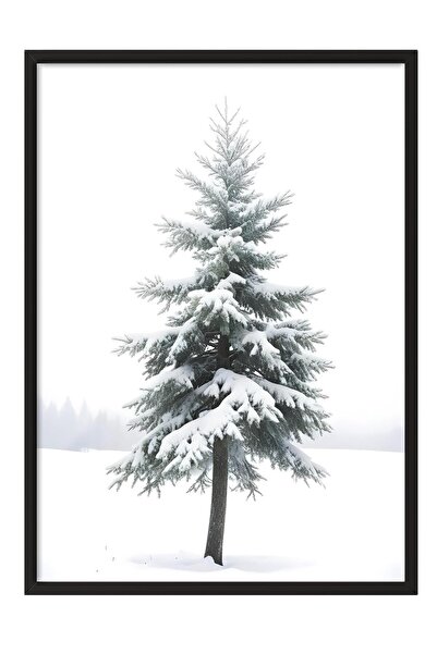 Postifull Snowy Spruce Yılbaşı Tablo, Siyah Çerçeve ve Poster, Dikey Duvar Ta...