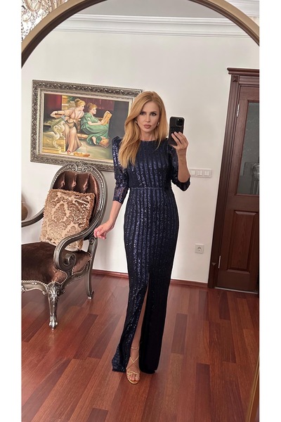 Sultan Ekşioğlu Tasarımı Lacivert Payet Abiye